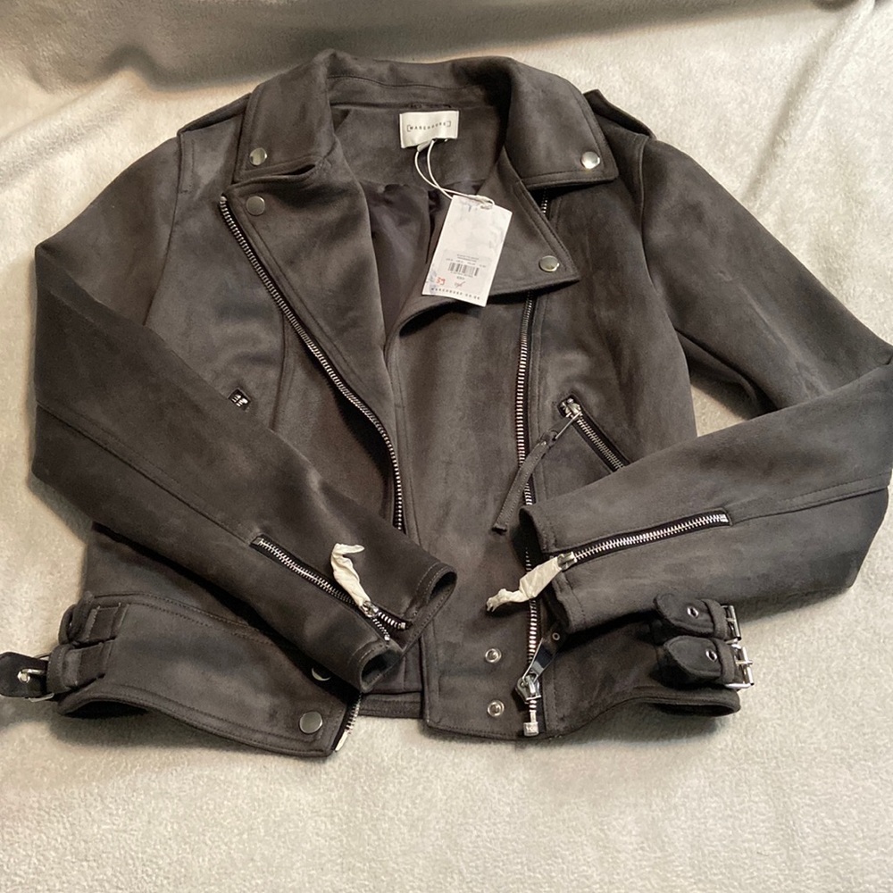 Warehouse faux suede biker jacket